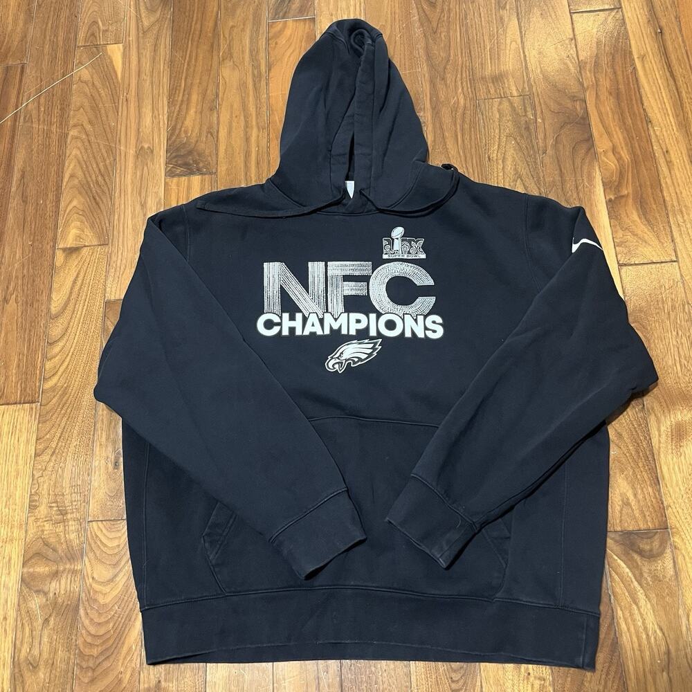 Nike Philadelphia Eagles NFC Champions Super Bowl LIX Hoodie XL Black Team